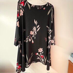 Alfani Womens Floral Tunic, Asymmetric Hem, Scoop Neck, 3/4 Sleeves, Size 3X